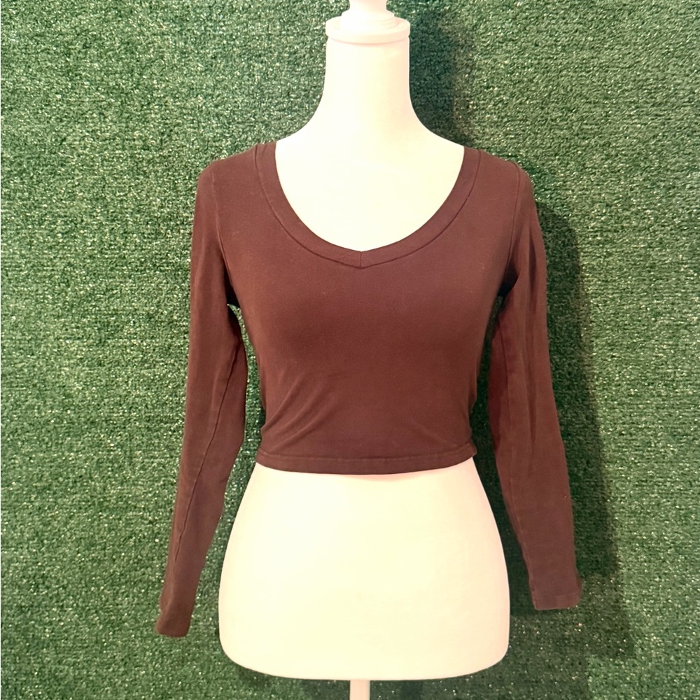 Elegant Brown V-Neck Crop Top